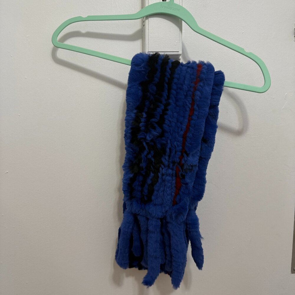 Blue Rabbit Fur Scarf/Stole/Wrap O/S - Picture 2 of 3